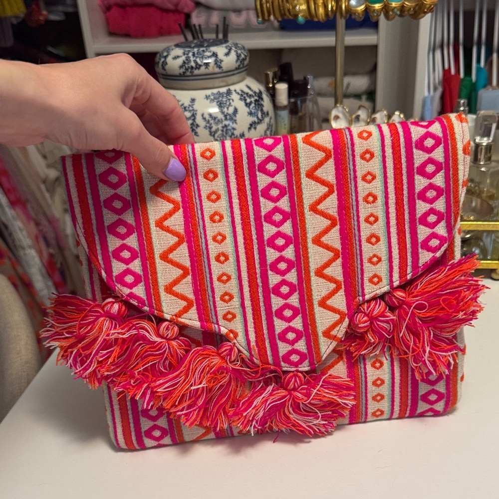 Mud Pie Pink and Orange Patterned Clutch